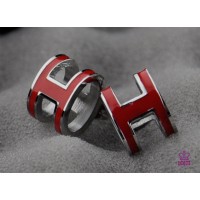 Lacquered Hermes Pop H Red Earrings in White Gold